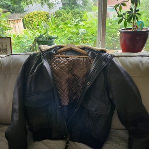 Andrew Marc leather/lamb fur collar bomber jacket.